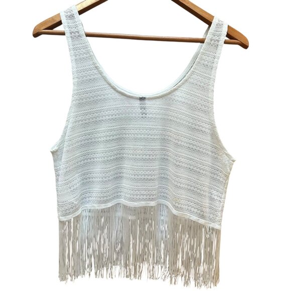 H&M Divided Tank Top Size M White Crochet Fringe Boho Western‎ Festival Y2K - Picture 2 of 6